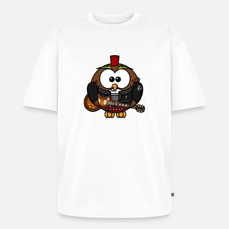 Eule als Punk mit Gitarre - Unisex Premium Oversized Bio T-Shirt - Weiß