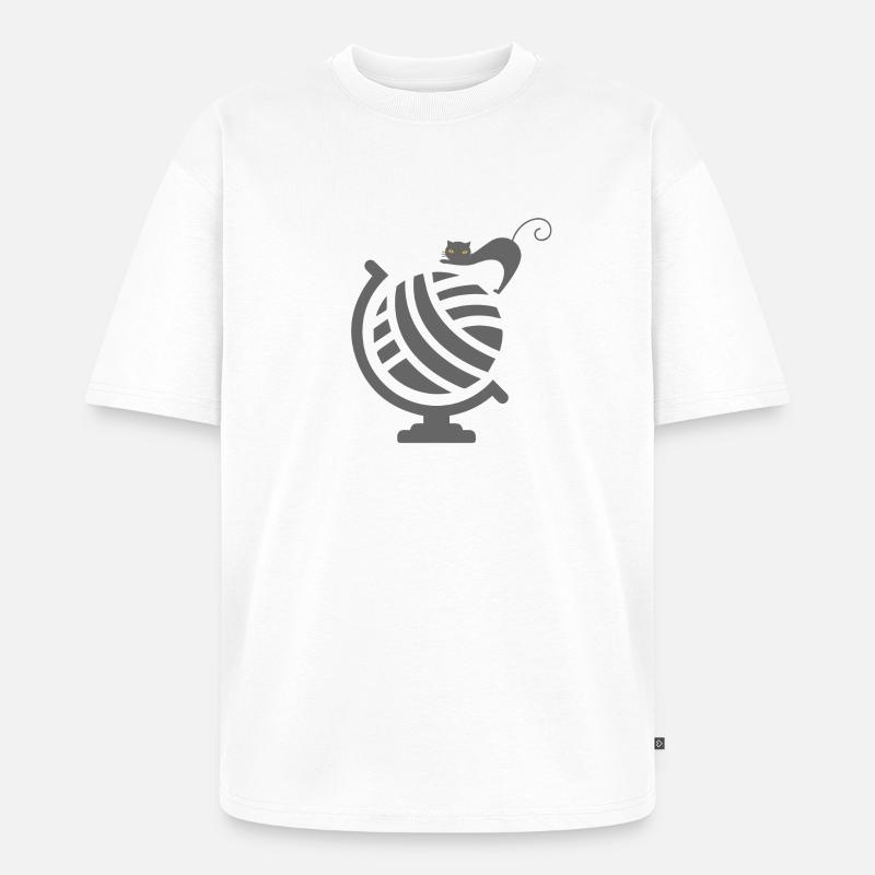 Chat mignon sur le Globe - T-shirt Premium bio oversize Unisexe - blanc