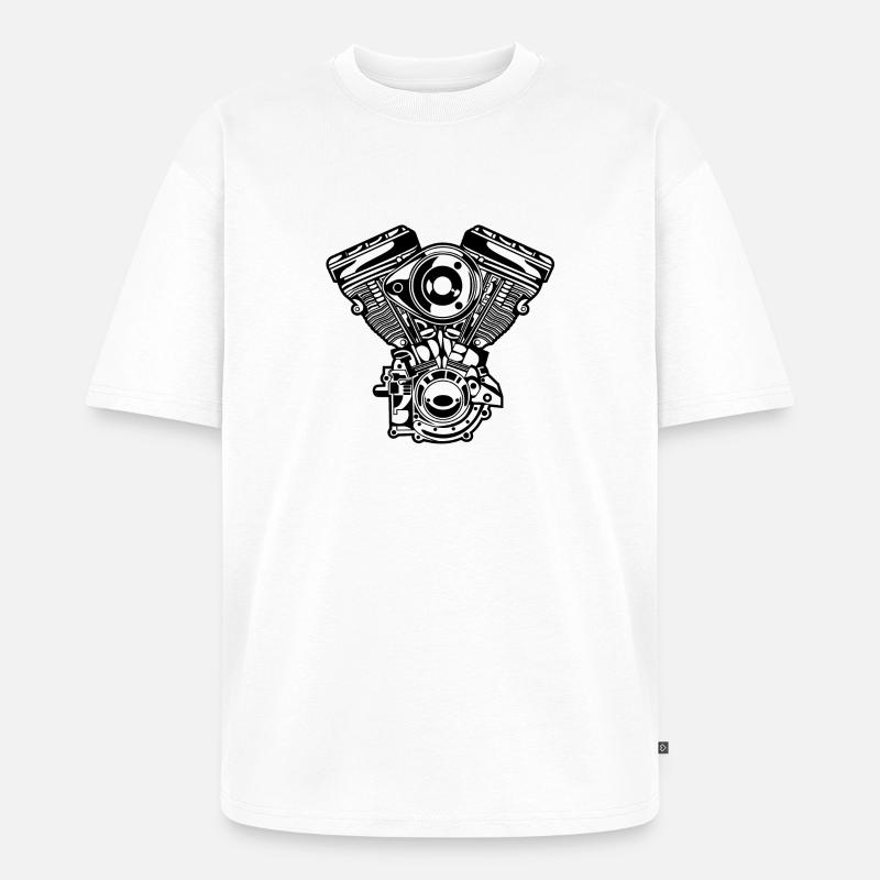 Motorcycle Engine / Engine 01_black - Unisex Premium Oversized Organic T-Shirt - white