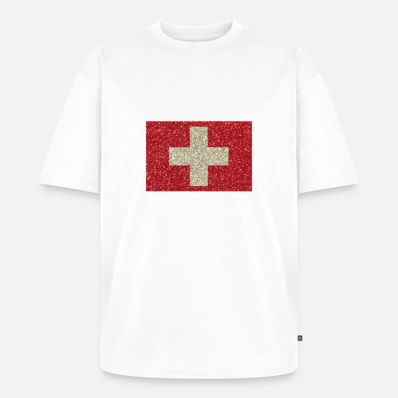 Schweizerfahne Glitzer Heimat Tradition Flagge - Unisex Premium Oversized Bio T-Shirt - Weiß