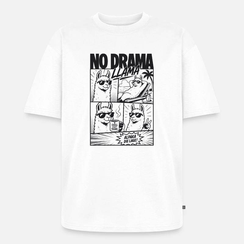 No Drama Llama Cool Alpaka Comic - Unisex Premium Oversized Bio T-Shirt - Weiß