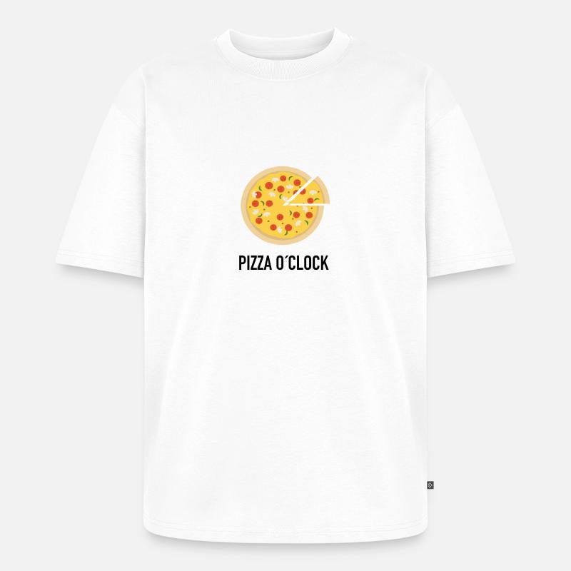 Pizza O´clock Essen als Geschenk - Unisex Premium Oversized Bio T-Shirt - Weiß