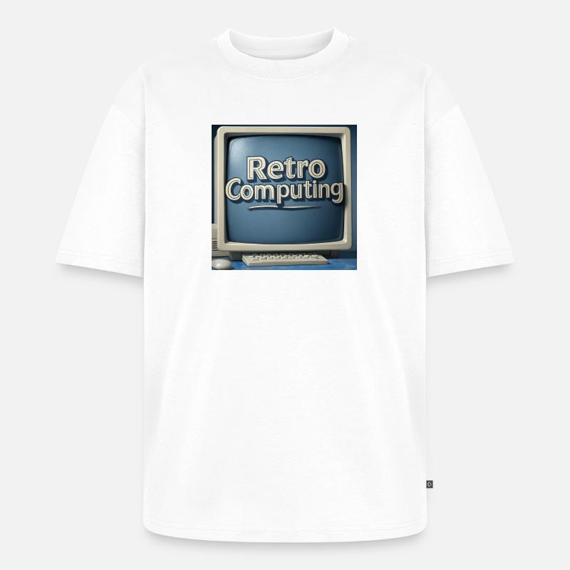 Retro Computer Graphics on Blue Background - Unisex Premium Oversized Organic T-Shirt - white