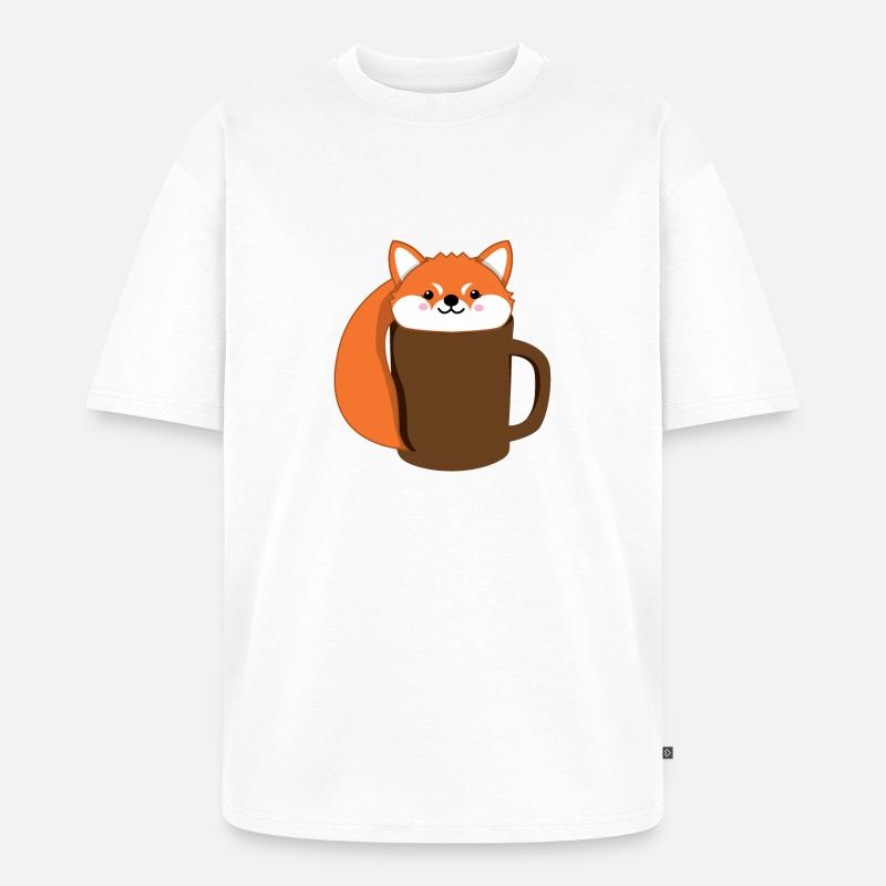 Fuchs - Kaffee - Tase - Comicstyle - Geschenk - Unisex Premium Oversized Bio T-Shirt - Weiß