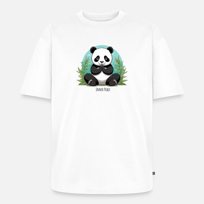 Inner Peace – Meditierender Panda - Unisex Premium Oversized Bio T-Shirt - Weiß