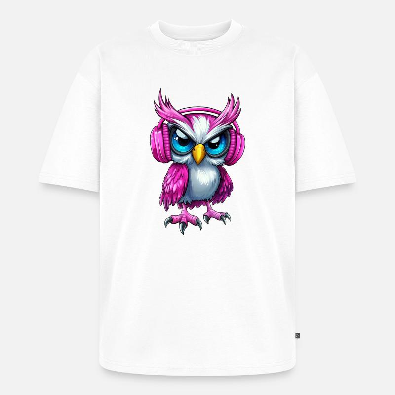 pink rosa lila Eule mit Kopfhörer :) - Unisex Premium Oversized Bio T-Shirt - Weiß