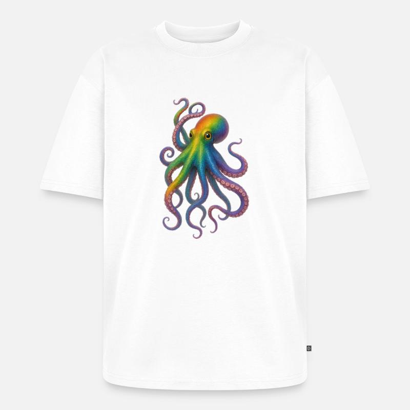 Bunter Regenbogen Oktopus Design - Unisex Premium Oversized Bio T-Shirt - Weiß