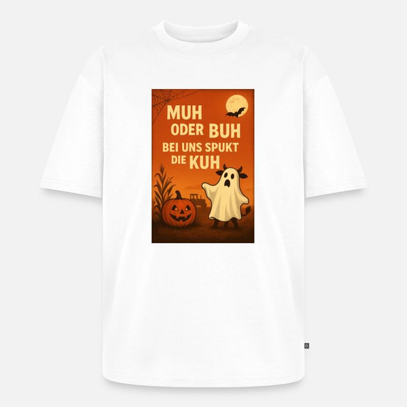 Spukkuh Halloween: MuH oder Buh - Unisex Premium Oversized Bio T-Shirt - Weiß