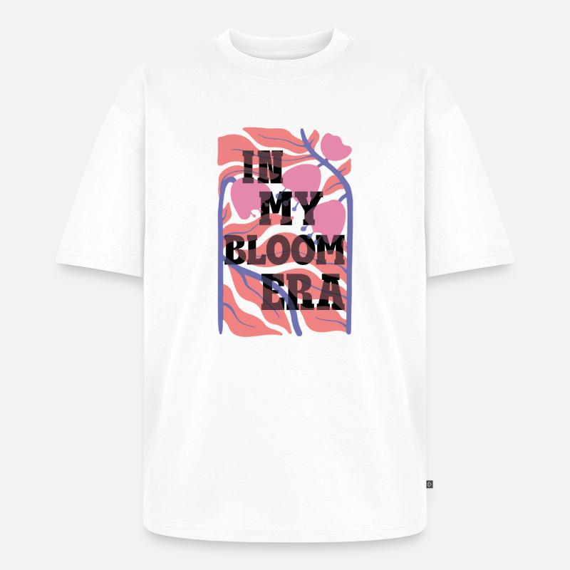 Bloom Nebula Florale Textkunst - Unisex Premium Oversized Bio T-Shirt - Weiß