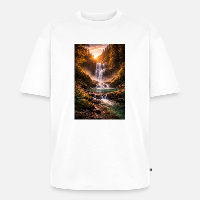 Cascade sous le soleil du soir - T-shirt Premium bio oversize Unisexe - blanc