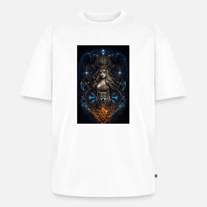Wikinger Freya Hugin & Munin Wolf Runen - Unisex Premium Oversized Bio T-Shirt - Weiß