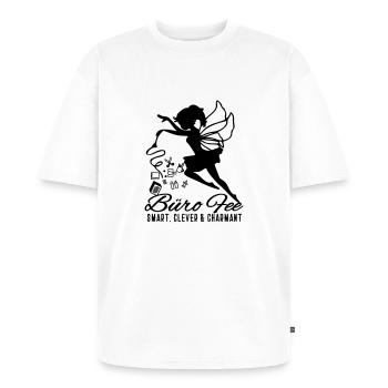 Büro Fee - Smart, Clever & Charmant - Unisex Premium Oversized Bio T-Shirt - Weiß - Vorne - Thijin (182cm) & Selfina (174cm)