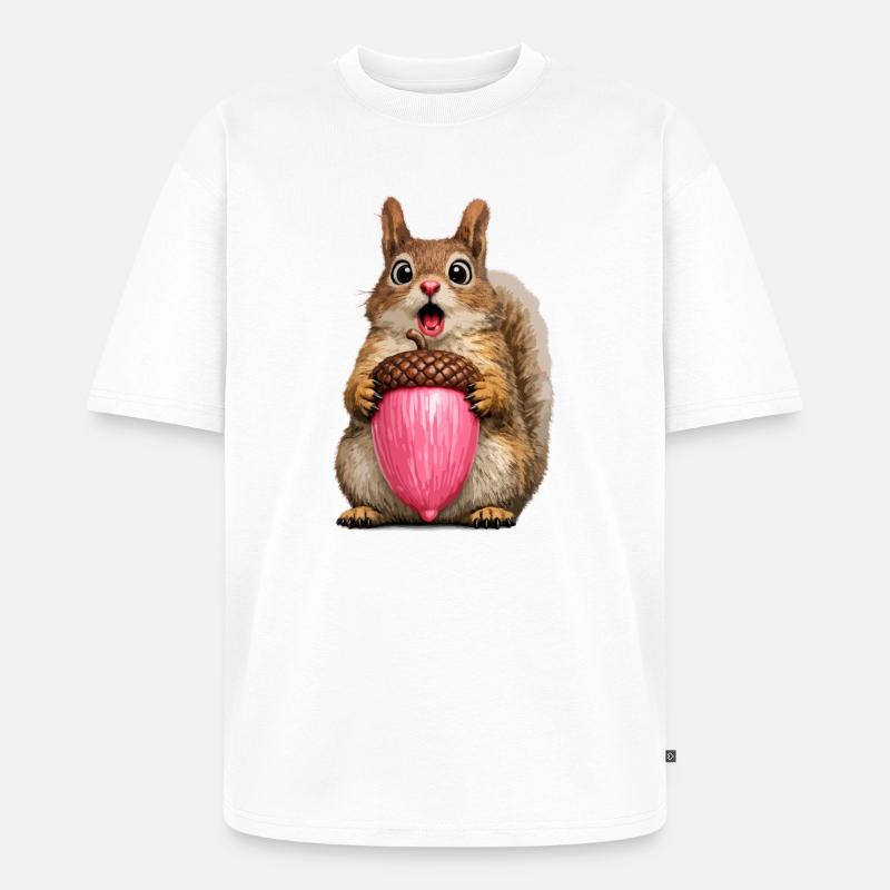 Eichhörnchen mit rosa Eichel - Unisex Premium Oversized Bio T-Shirt - Weiß