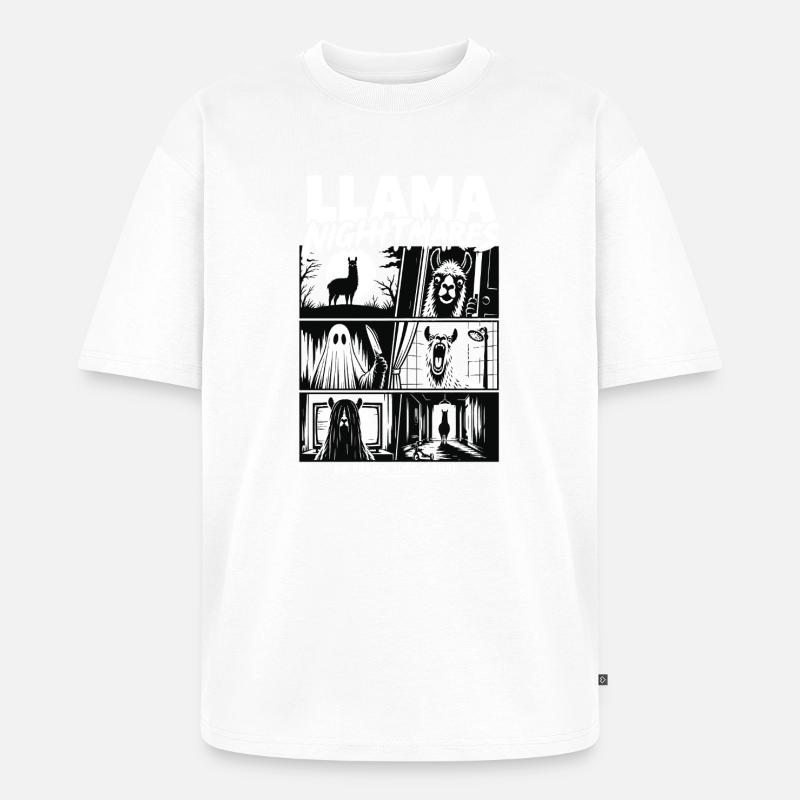 Llama Nightmares Horror Comic - Unisex Premium Oversized Bio T-Shirt - Weiß