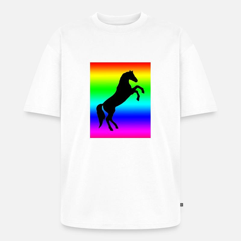 Regenbogen Pferd - Unisex Premium Oversized Bio T-Shirt - Weiß