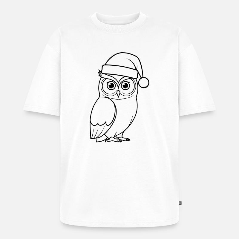 Weihnachts-Eule Cartoon Illustration - Unisex Premium Oversized Bio T-Shirt - Weiß