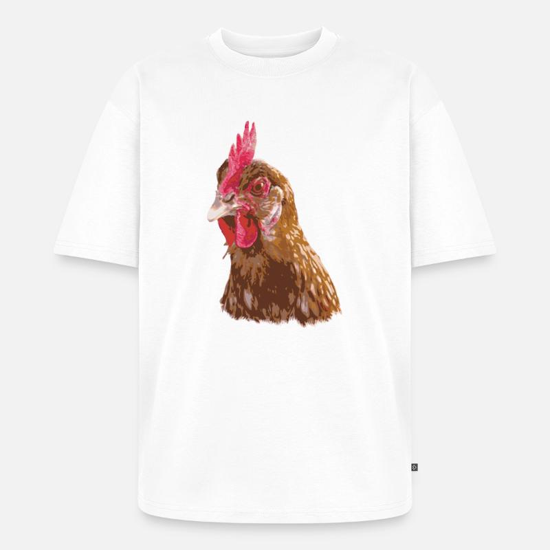Hühnerillustration lebendigen Farben - Unisex Premium Oversized Bio T-Shirt - Weiß