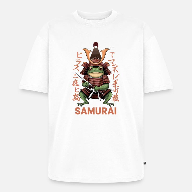  Samurai Frosch Krieger Illustration mit - Unisex Premium Oversized Bio T-Shirt - Weiß