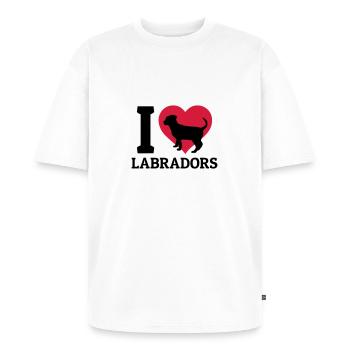 I love Labradors - Unisex Premium Oversized Bio T-Shirt - Weiß - Vorne - Thijin (182cm) & Selfina (174cm)