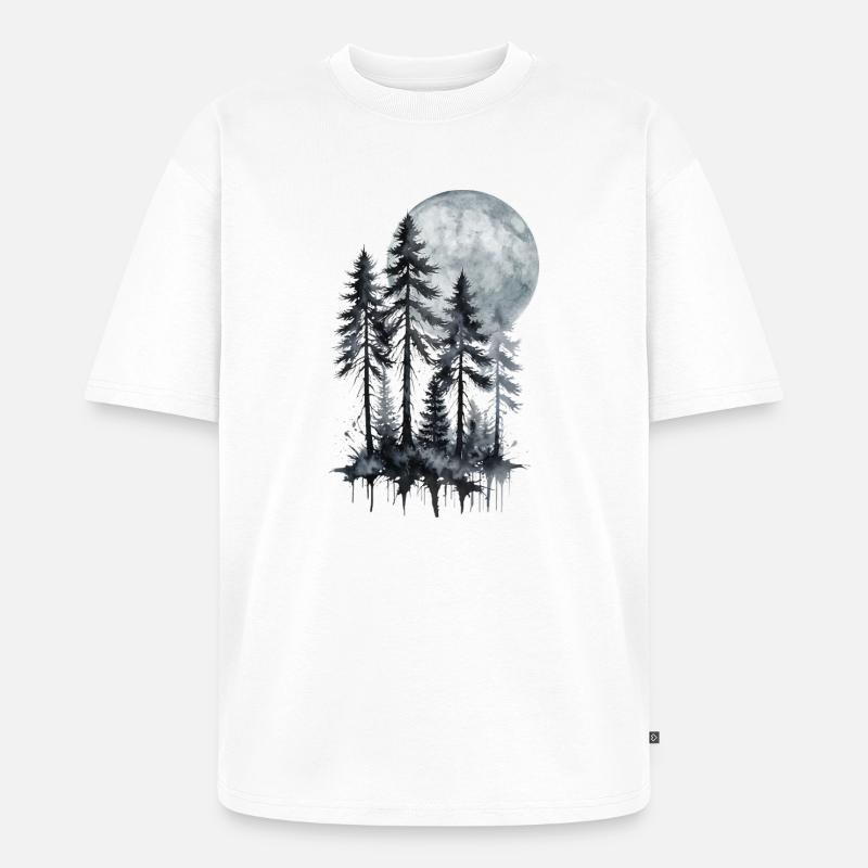 Mondschein Wald Aquarell Silhouette - Unisex Premium Oversized Bio T-Shirt - Weiß