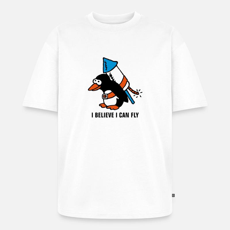 rocket_pinguin_white_b_3c - Unisex Premium Oversized Bio T-Shirt - Weiß