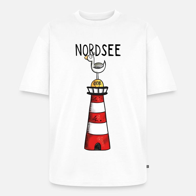 Nordsee Leuchtturm - Möwe - Comic - Geschenk - Unisex Premium Oversized Bio T-Shirt - Weiß