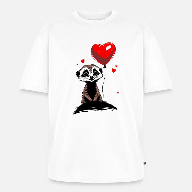 Erdmännchen Herz Luftballon - Heartful Creatures - Unisex Premium Oversized Bio T-Shirt - Weiß