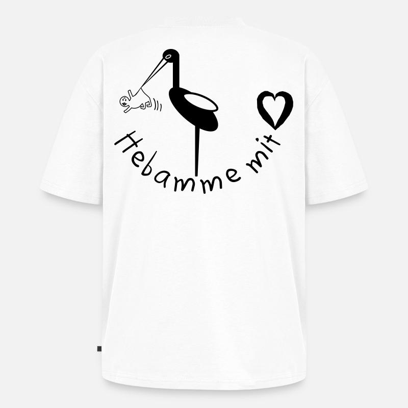 Hebamme mit Herz Storch - Unisex Premium Oversized Bio T-Shirt - Weiß