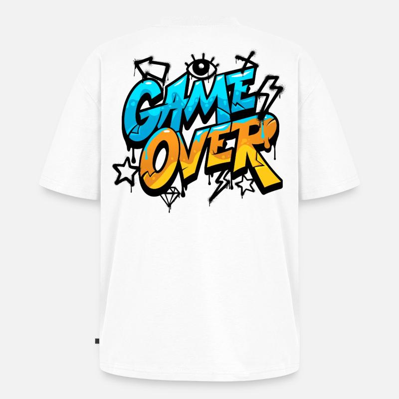 Game Over Graffiti Neon Gradient - Unisex Premium Oversized Bio T-Shirt - Weiß