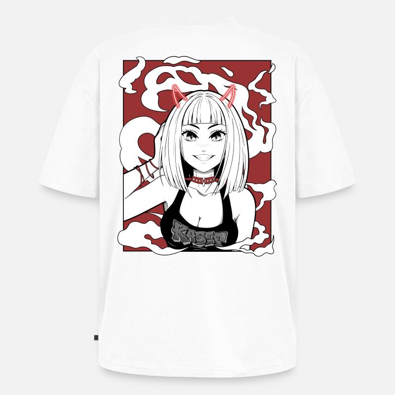 Anime Teufel Mädchen Goth Design - Unisex Premium Oversized Bio T-Shirt - Weiß