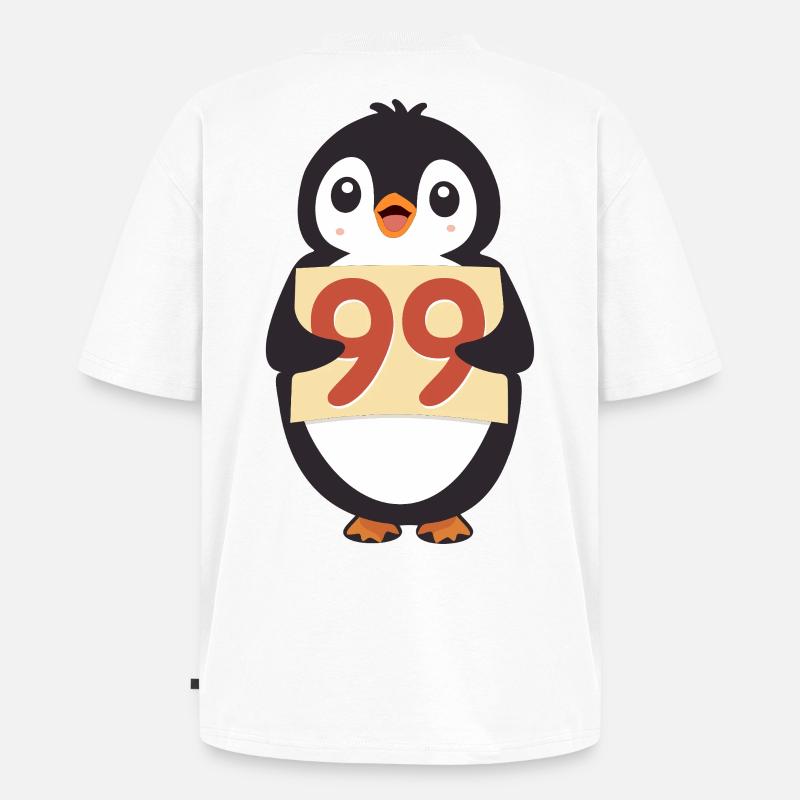 Süßer Pinguin hält ein Zahlenzeichen - Unisex Premium Oversized Bio T-Shirt - Weiß