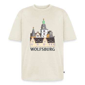Wolfsburg, Schloss - Unisex Premium Oversized Bio T-Shirt - Naturweiß - Vorne - AI Model Male 185 light (185cm)