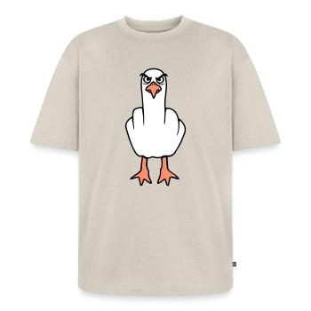 Möwe Mittelfinger Beleidigung Stinkefinger frech - Unisex Premium Oversized Bio T-Shirt - Beige - Vorne - Thijin (182cm) & Selfina (174cm)