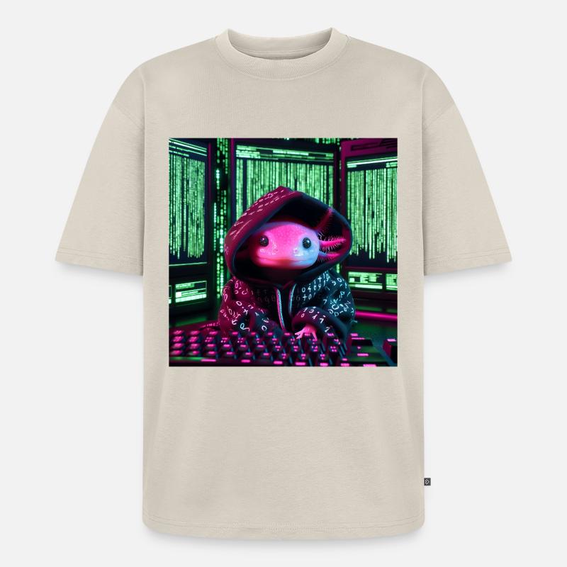 Cyber-Axolotl im digitalen Code-Look - Unisex Premium Oversized Bio T-Shirt - Beige
