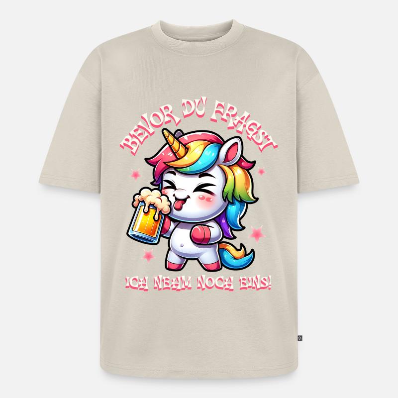 Buntes Einhorn Bier Feier - Unisex Premium Oversized Bio T-Shirt - Beige