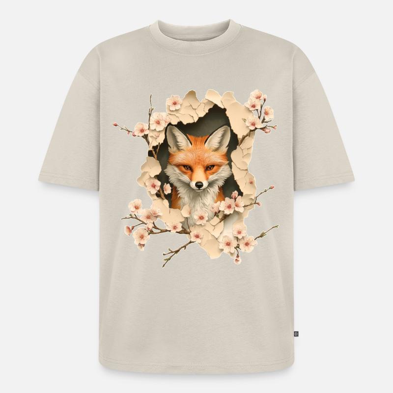 Fuchs mit Kirschblüten - Unisex Premium Oversized Bio T-Shirt - Beige
