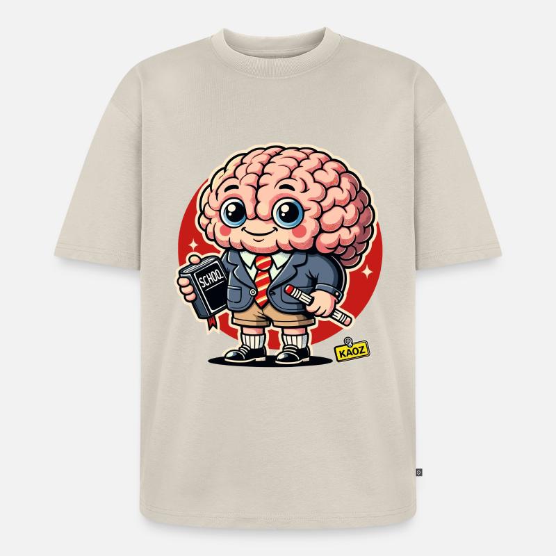 Brain Scholar Cartoon - Unisex Premium Oversized Bio T-Shirt - Beige