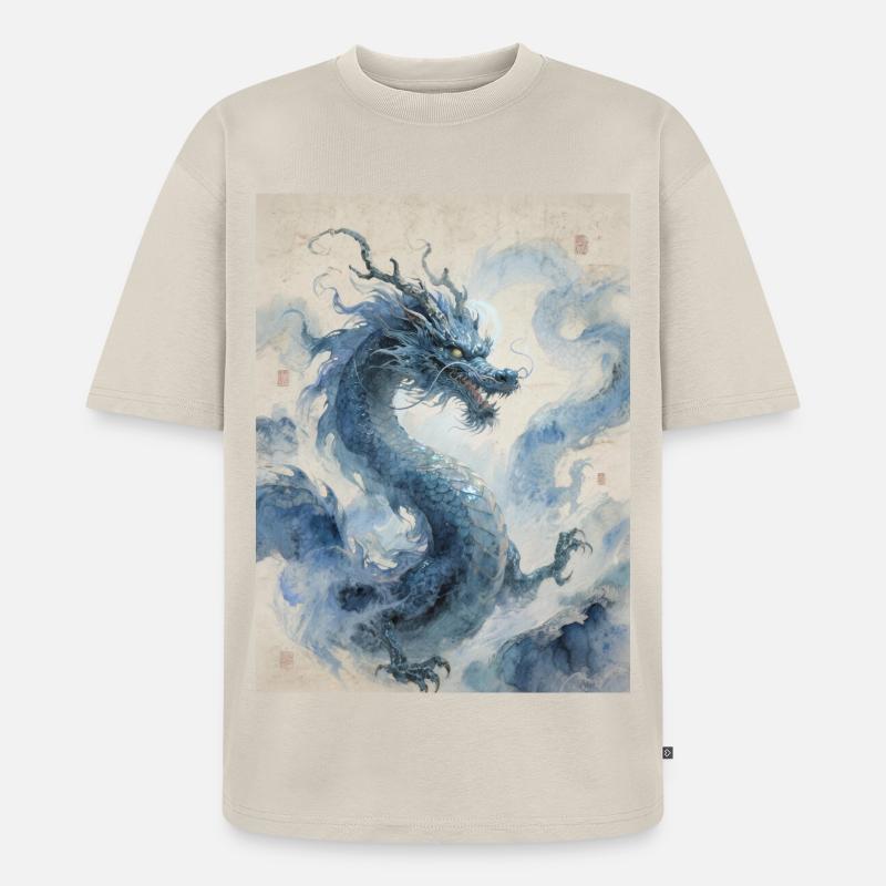 Die himmlische Apotheose: Blauer Drache – Unendlichkeit - Unisex Premium Oversized Bio T-Shirt - Beige