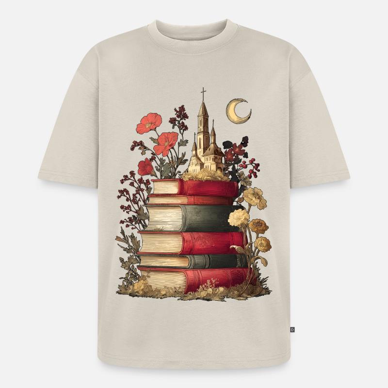 Bücher Bücherstapel - Unisex Premium Oversized Bio T-Shirt - Beige