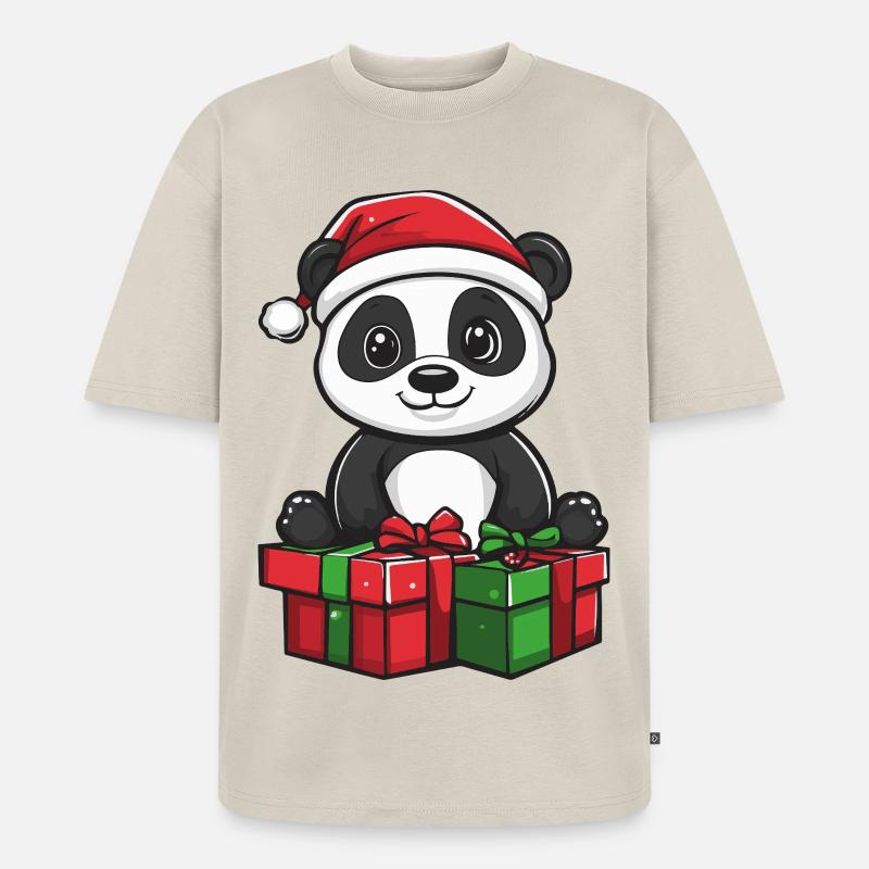 Panda Weihnachten Geschenke - Unisex Premium Oversized Bio T-Shirt - Beige
