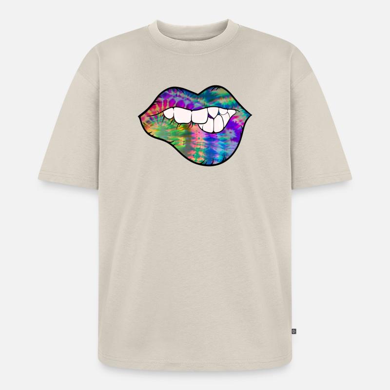 groovy Tie Dye Beißlippe - Unisex Premium Oversized Bio T-Shirt - Beige