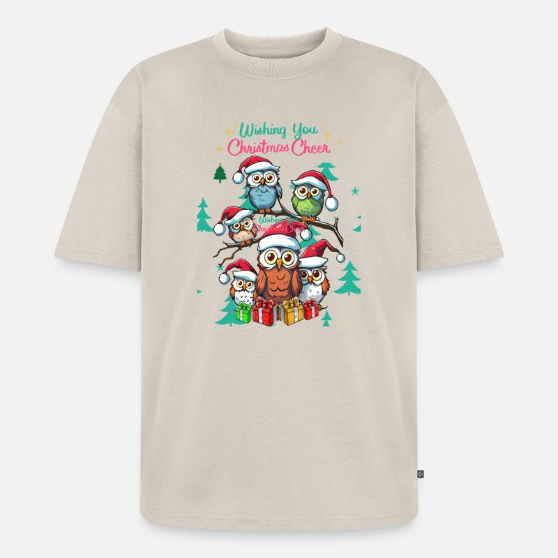 Festliche Eule Weihnachtsstimmung Design - Unisex Premium Oversized Bio T-Shirt - Beige