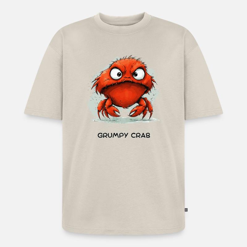 Grumpy Crab - Mürrische Cartoon Krabbe Design - Unisex Premium Oversized Organic T-Shirt - beige