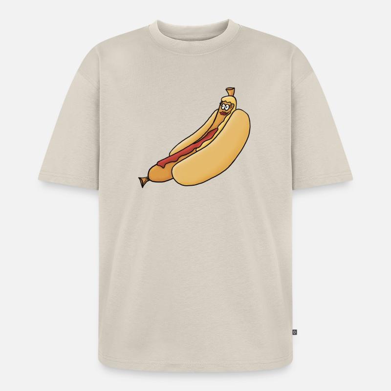 entspannte Bockwurst im Brötchen - Unisex Premium Oversized Bio T-Shirt - Beige
