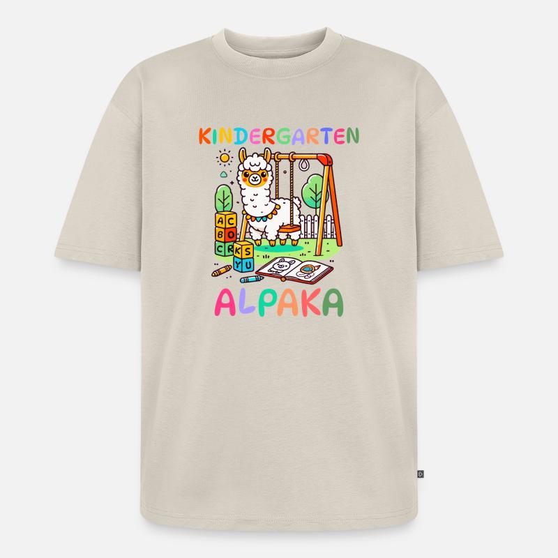 Süßes Kindergarten Alpaka Kinder Geschenk - Unisex Premium Oversized Bio T-Shirt - Beige