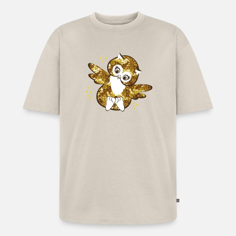 Funkelnde Eulenmädchen Illustration - Unisex Premium Oversized Bio T-Shirt - Beige