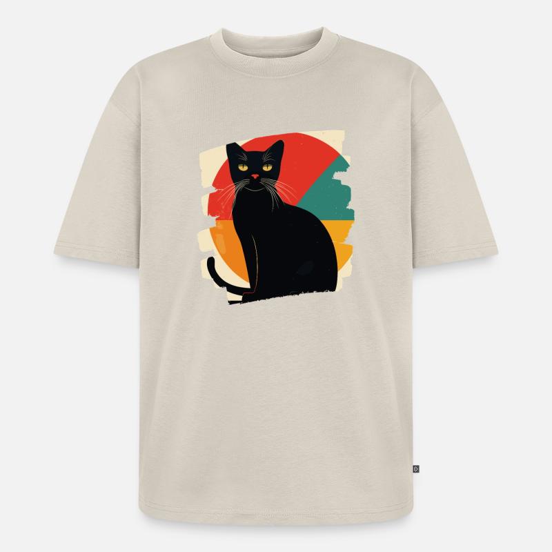 Schwarze Katze Retro - Unisex Premium Oversized Bio T-Shirt - Beige