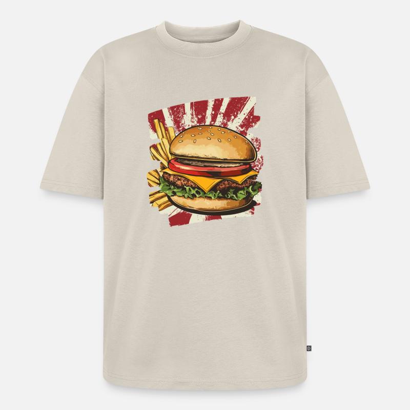 Burger und Fritten Retro - Unisex Premium Oversized Bio T-Shirt - Beige