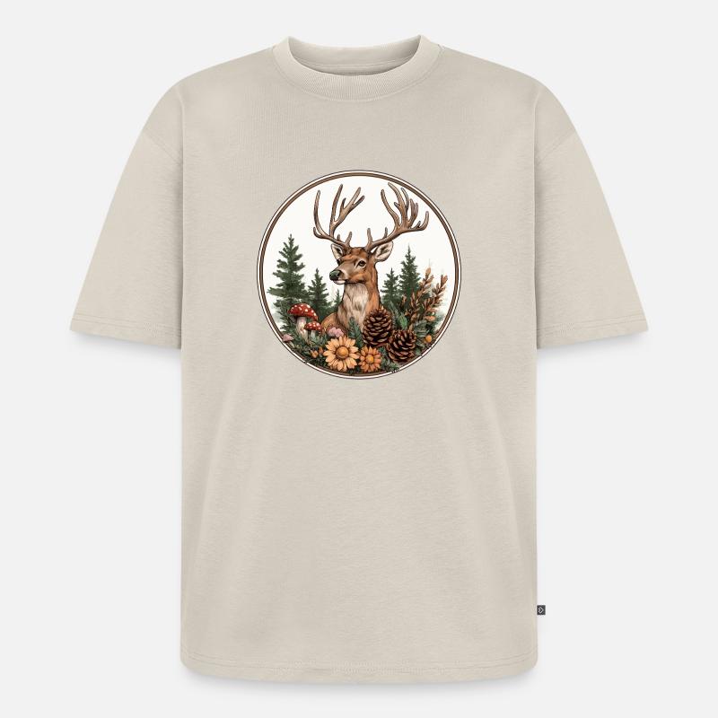 Cerf dans la forêt couronne - T-shirt Premium bio oversize Unisexe - beige
