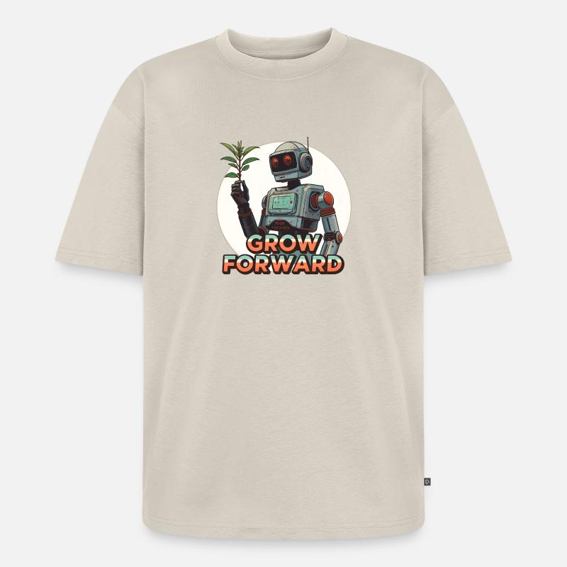 Grow Forward – Retro Sci-Fi Robot - Unisex Premium Oversized Bio T-Shirt - Beige